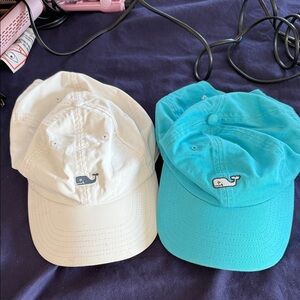 Whale Logo Baseball Caps in Cream and Blue